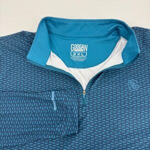 Googan Squad Mens 2XL Performance Quarter Zip Fishing Shirt Teal Patterned XXL